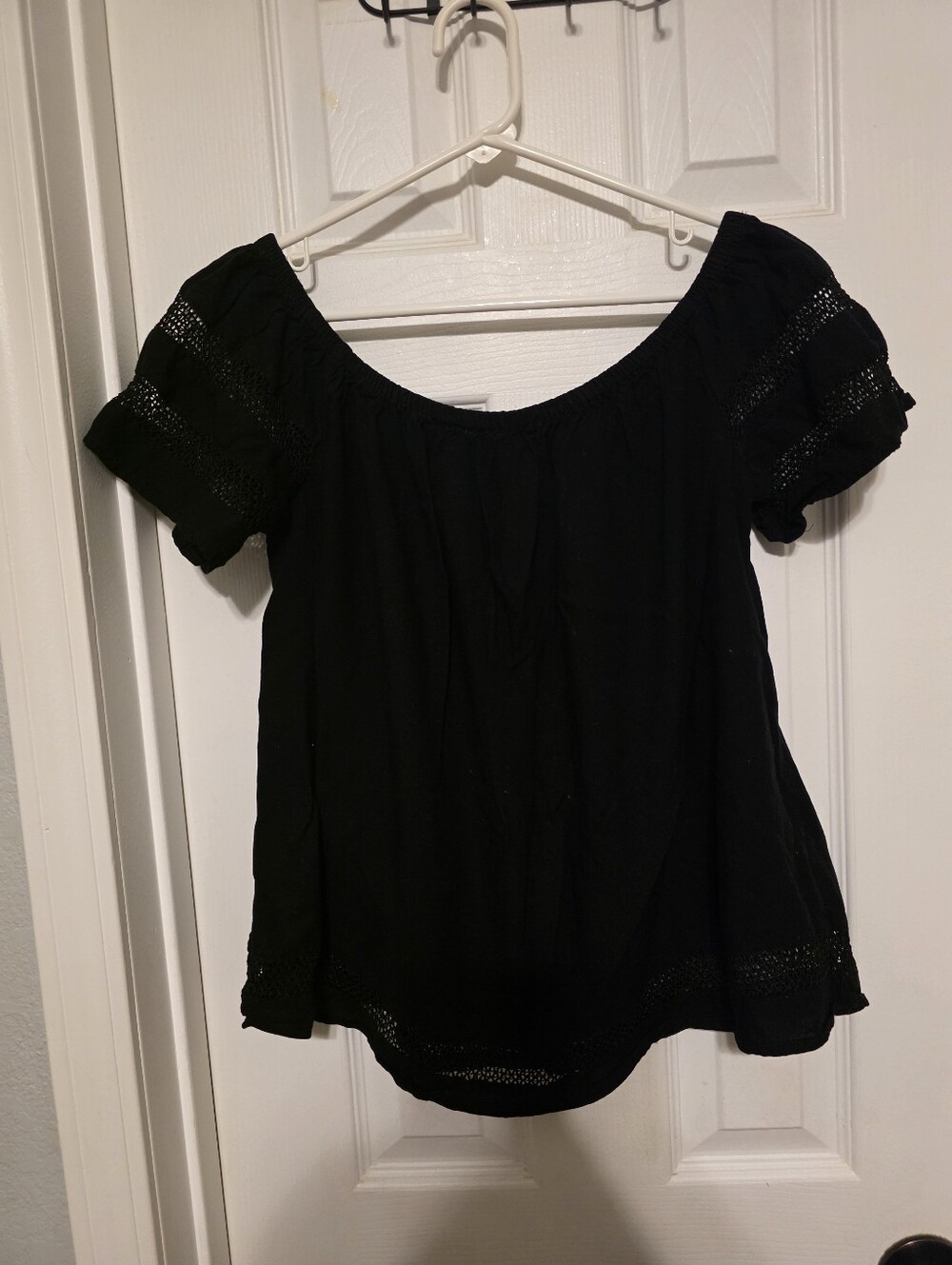 SO Black Off-Shoulder Short Sleeve Peasant Top